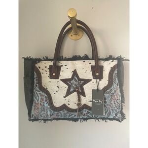 NEW Myra Bag Artisan Canvas Hairon Bag Western Star Fringe Boho Convertible Tote